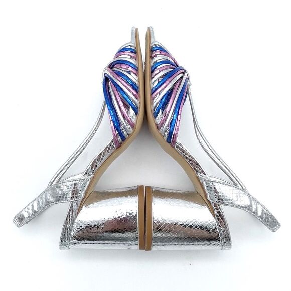 Zara Silver Metallic Block Heel Strappy Sandal Colorful Disco Shoes Size 38 7.5 - Picture 10 of 16